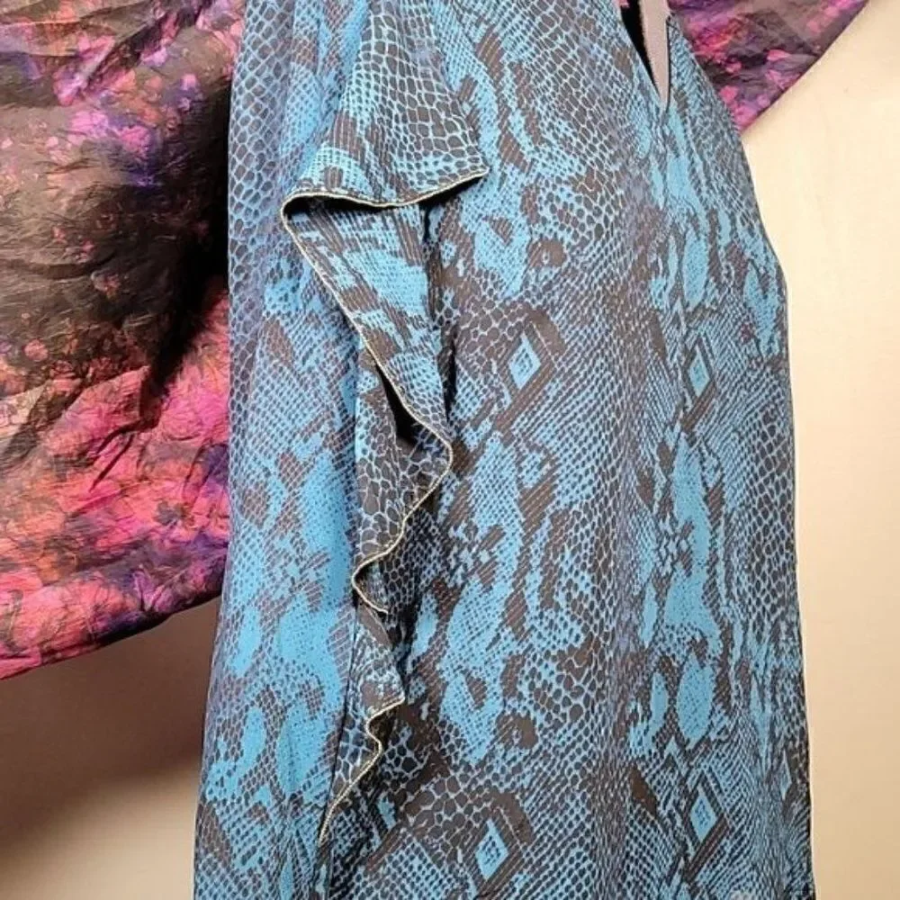 Thalia Sodi Snake-Print Ruffled-Sleeve Top Sz S